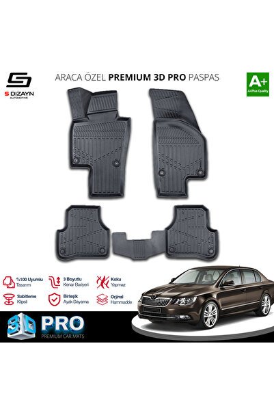 S-Dizayn Skoda SuperB 2 3D Pro Havuzlu Paspas 2008-2014 A+ Kalite