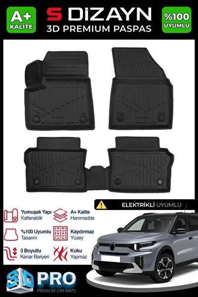 S-Dizayn Citroen C3 Aircross Elektrikli 3D Pro Havuzlu Paspas 2025 Üzeri A+ Kalite 3DS-SDZ375