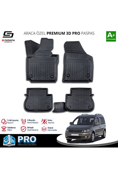 S-Dizayn VW Caddy 3D Pro Havuzlu Paspas 2010-2015 A+ Kalite