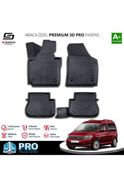 S-Dizayn VW Caddy 3D Pro Havuzlu Paspas 2015-2020 A+ Kalite
