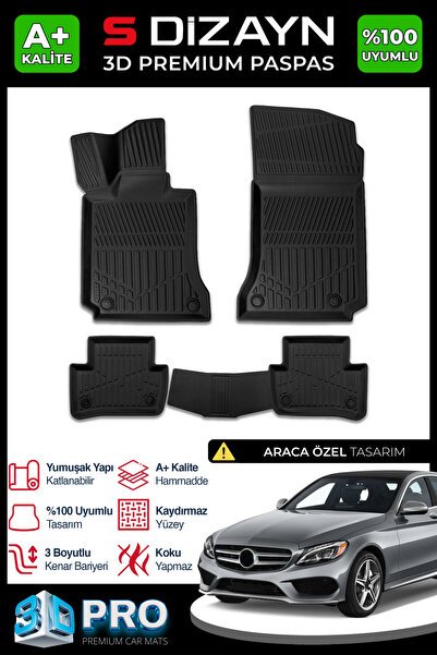 S-Dizayn Mercedes C Serisi W205 3D Pro Havuzlu Paspas 2014-2020 A+ Kalite 3DS-SDZ176