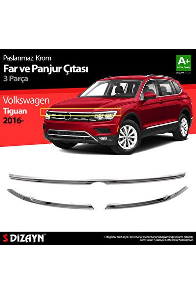 S-Dizayn VW Tiguan Krom Far Üst Çıtası 3 Prç. 2016-2020 7647110