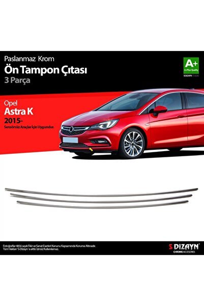 S-Dizayn Opel Astra K HB Krom Ön Tampon Alt Çıtası 3 Prç 2015-2022 (Sensörsüz)
