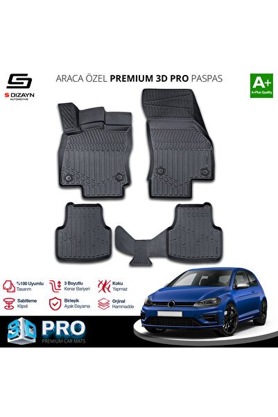 S-Dizayn VW Golf 7 3D Pro Havuzlu Paspas 2012-2020 A+ Kalite