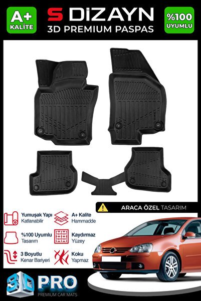 S-Dizayn VW Golf 5 3D Pro Havuzlu Paspas 2004-2008 A+ Kalite 3DS-SDZ105