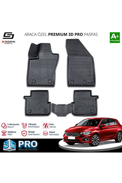 S-Dizayn Fiat Egea HB 3D Pro Havuzlu Paspas 2015 Üzeri A+ Kalite