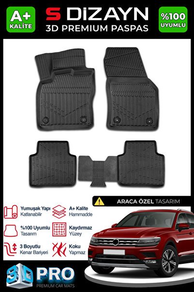 S-Dizayn VW Tiguan Allspace 3D Pro Havuzlu Paspas 2016-2024 A+ Kalite 3DS-SDZ046
