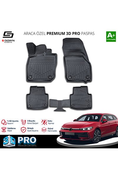 S-Dizayn VW Passat B9 3D Pro Havuzlu Paspas 2023 Üzeri A+ Kalite