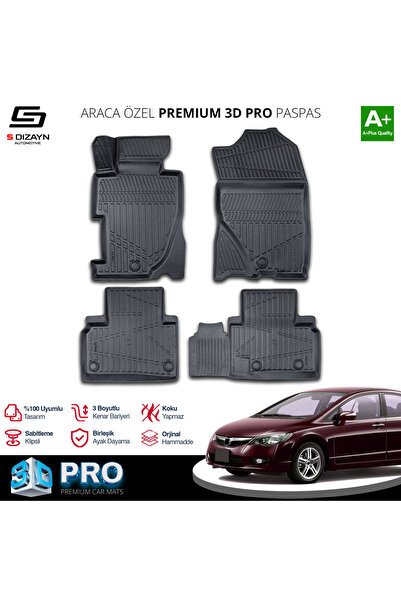 S-Dizayn Honda Civic 3D Pro Havuzlu Paspas 2006-2012 A+ Kalite