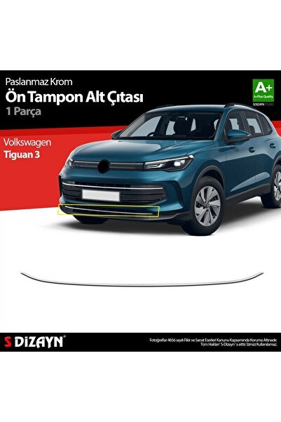 S-Dizayn VW Tiguan 3 Krom Ön Tampon Alt Çıtası 2024 Üzeri A+ Kalite