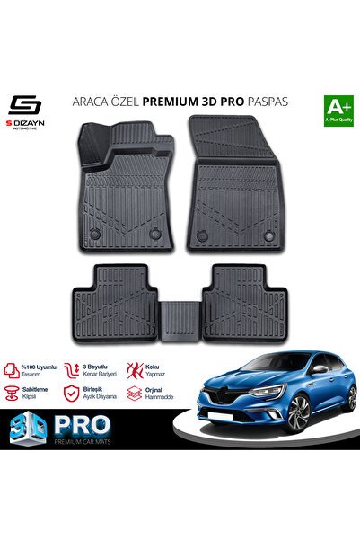 S-Dizayn Renault Megane 4 3D Pro Havuzlu Paspas 2016-2021 A+ Kalite