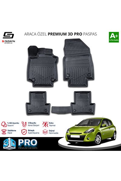 S-Dizayn Renault Clio 3 3D Pro Havuzlu Paspas 2005-2012 A+ Kalite