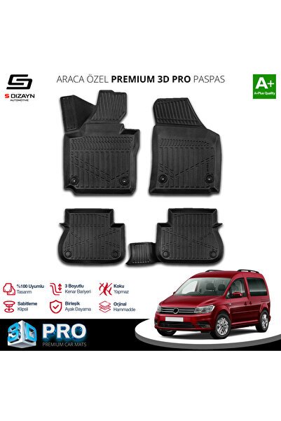 S-Dizayn VW Caddy 3D Pro Havuzlu Paspas 2004-2010 A+ Kalite