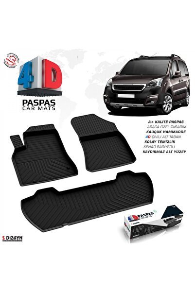 S-Dizayn Peugeot Partner Tepee 4D Havuzlu Paspas 2008-2018 110 HP A+Kalite