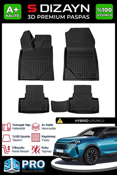 S-Dizayn Peugeot 3008 Hybrid 3D Pro Havuzlu Paspas 2024 Üzeri A+ Kalite 3DS-SDZ219