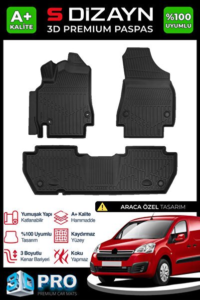 S-Dizayn Citroen Berlingo 3D Pro Havuzlu Paspas 2008-2018 A+ Kalite 3DS-SDZ300