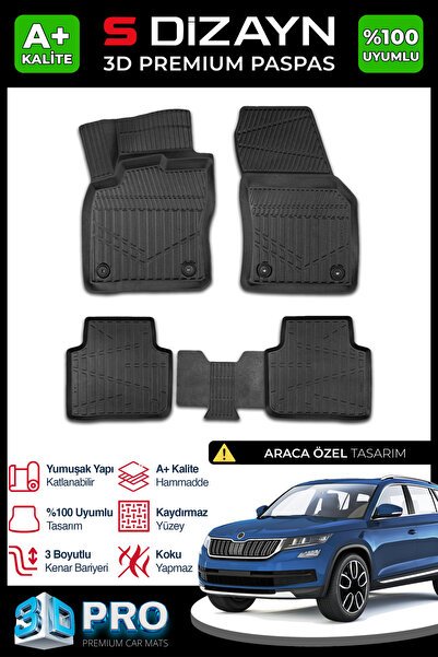 S-Dizayn Skoda Kodiaq 3D Pro Havuzlu Paspas 2017-2023 A+ Kalite 3DS-SDZ047