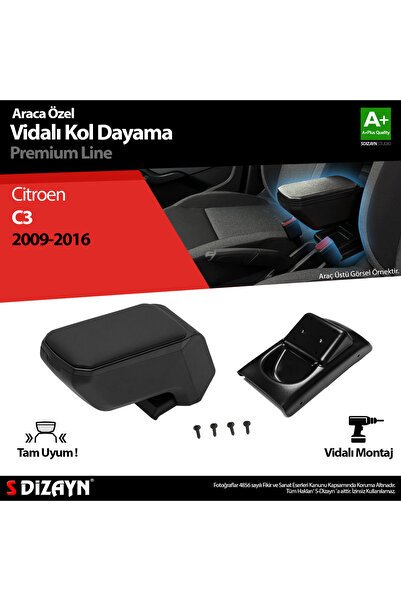 S-Dizayn Citroen C3 Kol Dayama Kolçak ABS Vidalı Siyah 2009-2016 A+Kalite KLC-VD-SY-5511
