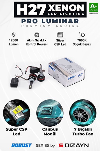 S-Dizayn Pro Luminar H27 Led Xenon / 60W / 12000LM / 7000K A+ Kalite RLX1052