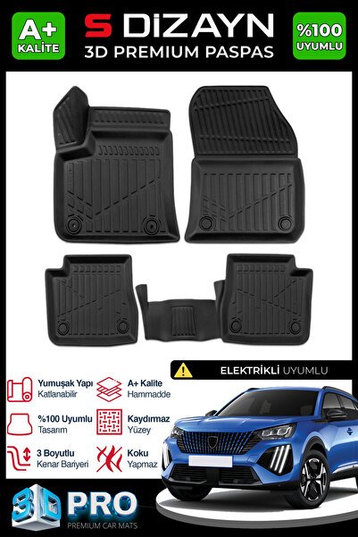 S-Dizayn Peugeot 2008 Elektrikli 3D Pro Havuzlu Paspas 2022 Üzeri A+ Kalite 3DS-SDZ135