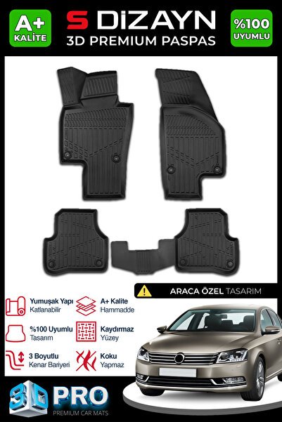 S-Dizayn VW Passat B7 3D Pro Havuzlu Paspas 2010-2014 A+ Kalite 3DS-SDZ097