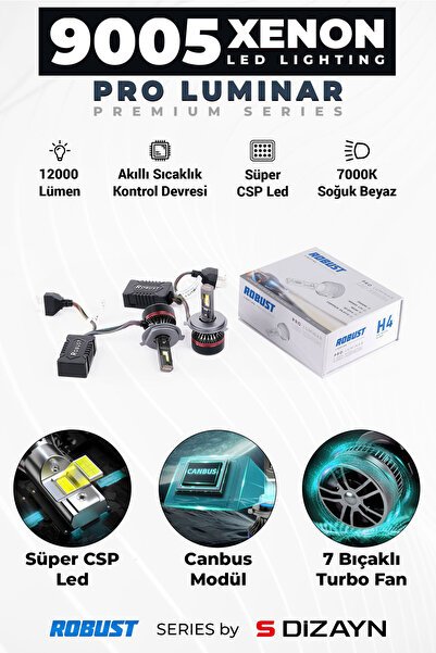 S-Dizayn Pro Luminar Led Xenon 9005 / 60W / 12000LM / 7000K A+ Kalite RLX1048