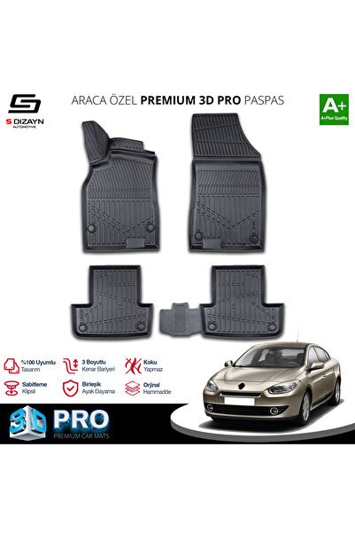 S-Dizayn Renault Fluence 3D Pro Havuzlu Paspas 2010-2016 A+ Kalite