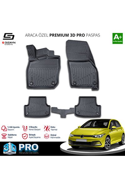 S-Dizayn VW Golf 8 Manuel 3D Pro Havuzlu Paspas 2020-2024 A+ Kalite