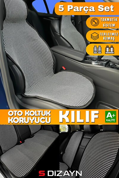 S-Dizayn Oto Koltuk Koruyucu Kılıf Set Çizgili Füme Beyaz Universal 2+3 Parça Ön Arka TOK-CFB-5