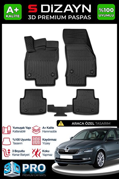 S-Dizayn Skoda Octavia 3D Pro Havuzlu Paspas 2017-2020 A+ Kalite 3DS-SDZ237