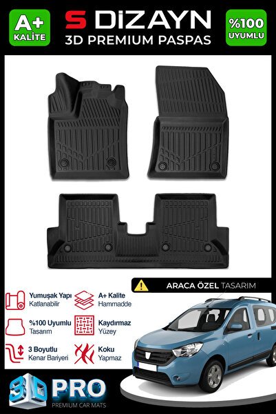 S-Dizayn Dacia Dokker 3D Pro Havuzlu Paspas 2012 Üzeri A+ Kalite 3DS-SDZ186