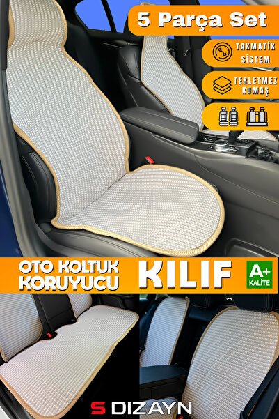 S-Dizayn Oto Koltuk Koruyucu Kılıf Set Krem Universal 2+3 Parça Ön Arka TOK-KR-5