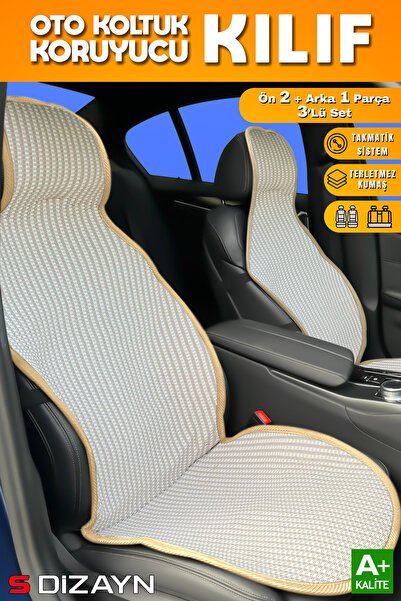 S-Dizayn Oto Koltuk Koruyucu Kılıf Krem Universal 2+1 Parça Ön Arka A+ Kalite TOK-KR-3