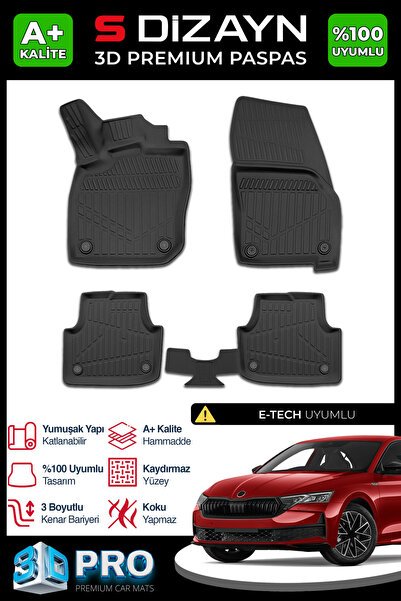 S-Dizayn Skoda Octavia 4 A8 E-Tech 3D Pro Havuzlu Paspas 2024 Üzeri A+ Kalite 3DS-SDZ211