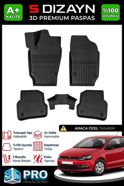 S-Dizayn VW Polo 4 3D Pro Havuzlu Paspas 2002-2009 A+ Kalite 3DS-SDZ291