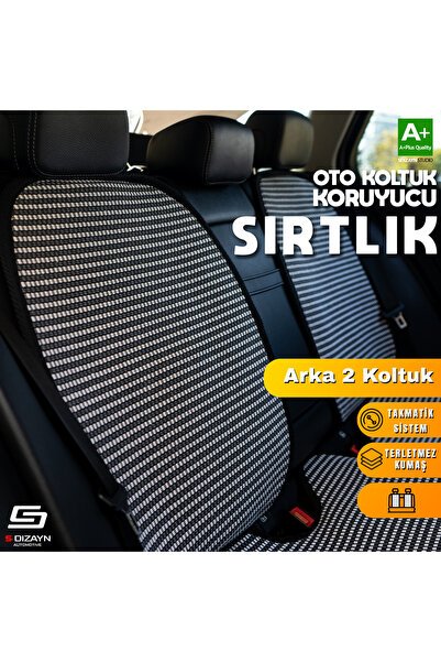 Oto Arka Koltuk Sırt Koruyucu Kılıf Çizgili Füme Beyaz Universal 2 Parça A+ Kalite TOK-AKS-CFB