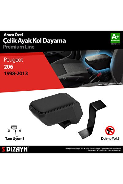 S-Dizayn Peugeot 206 Kol Dayama Kolçak Çelik Ayaklı ABS Siyah 1998-2012 A+Kalite KLC-CA-SY-6903-K14