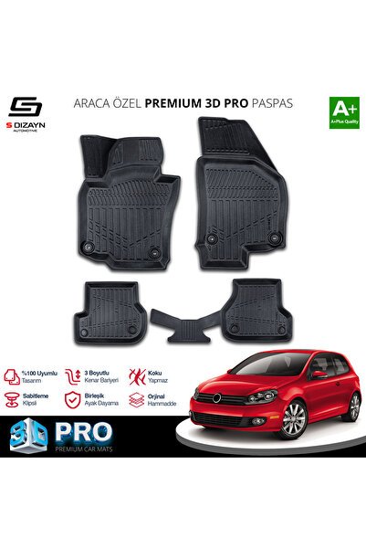 S-Dizayn VW Golf 6 3D Pro Havuzlu Paspas 2008-2012 A+ Kalite