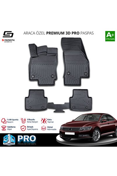 S-Dizayn VW Passat B8 3D Pro Havuzlu Paspas 2015-2019 A+ Kalite