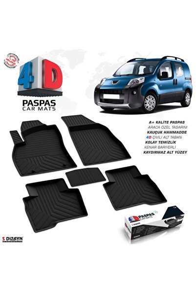 S-Dizayn Peugeot Bipper 4D Havuzlu Paspas Siyah 2007-2017 A+Kalite 4DS-82187