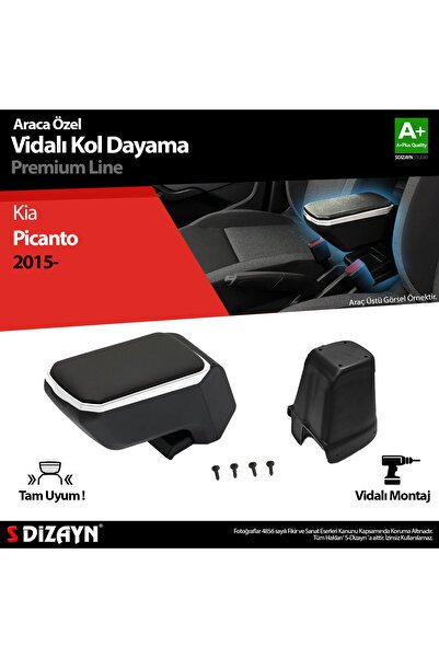 S-Dizayn Kia Picanto Kol Dayama Kolçak ABS Vidalı Gri 2015-2017 A+Kalite KLC-VD-GR-6499