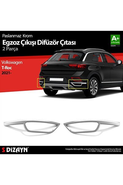 S-Dizayn VW T-Roc Makyajlı Krom Egzoz Görünümü Difüzör 2 Prç. 2021 Üzeri