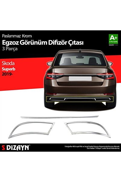 S-Dizayn Skoda Superb Krom Egzoz Çıkışı 3 Parça Set 2020-2023