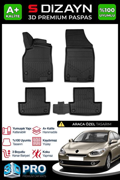 S-Dizayn Renault Fluence 3D Pro Havuzlu Paspas 2010-2016 A+ Kalite 3DS-SDZ111