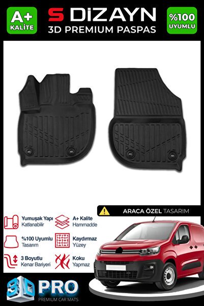 S-Dizayn Citroen Berlingo Panelvan 3D Pro Havuzlu Ön 2'li Paspas 2019 Üzeri A+ Kalite 3DS-SDZ268