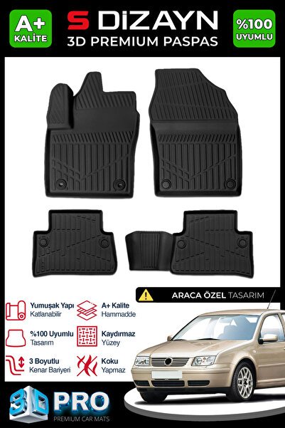 S-Dizayn VW Bora 3D Pro Havuzlu Paspas 1999-2006 A+ Kalite 3DS-SDZ247