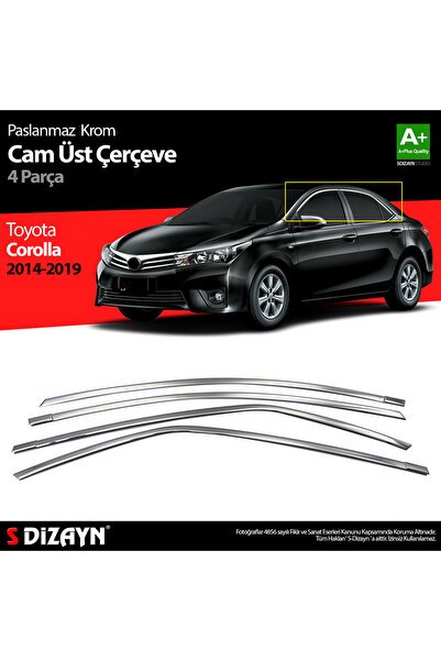 S-Dizayn Toyota Corolla Krom Cam Üst Çıtası 4 Prç. 2013-2018