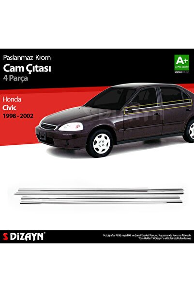 S-Dizayn Honda Civic Krom Cam Çıtası 4 Prç 1998-2002 6116060