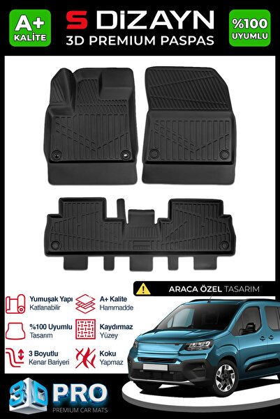 S-Dizayn Fiat Doblo 3D Pro Havuzlu Paspas 2023 Üzeri A+ Kalite 3DS-SDZ019