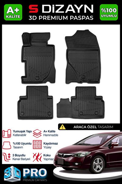 S-Dizayn Honda Civic 3D Pro Havuzlu Paspas 2006-2012 A+ Kalite 3DS-SDZ052